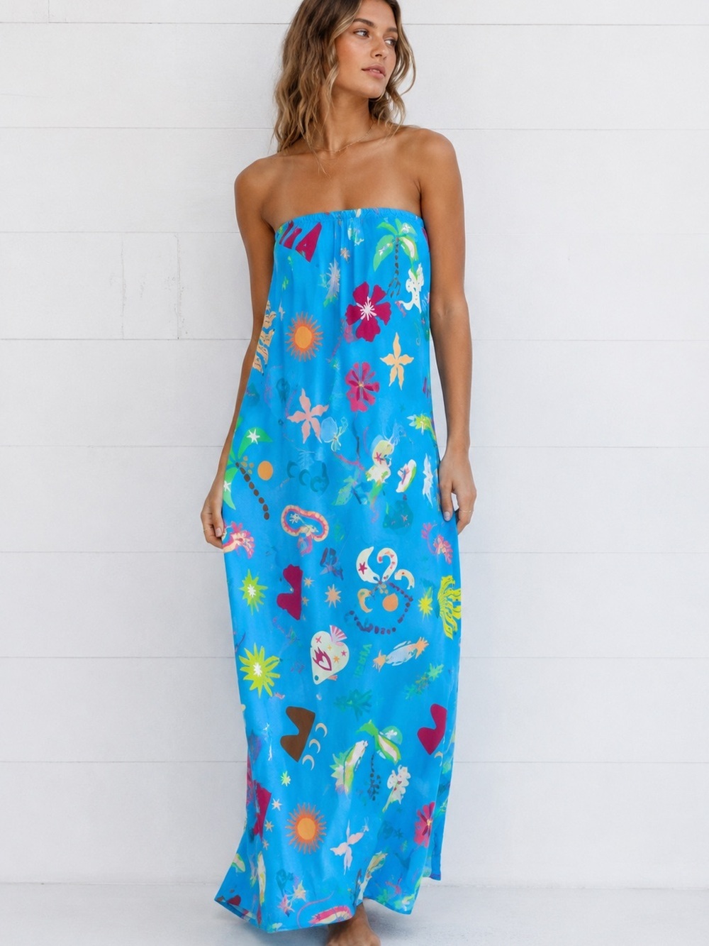 Palm Collective Nikki Beach Ibiza Maxi Dress Blue Tropical Print NWT Size XL